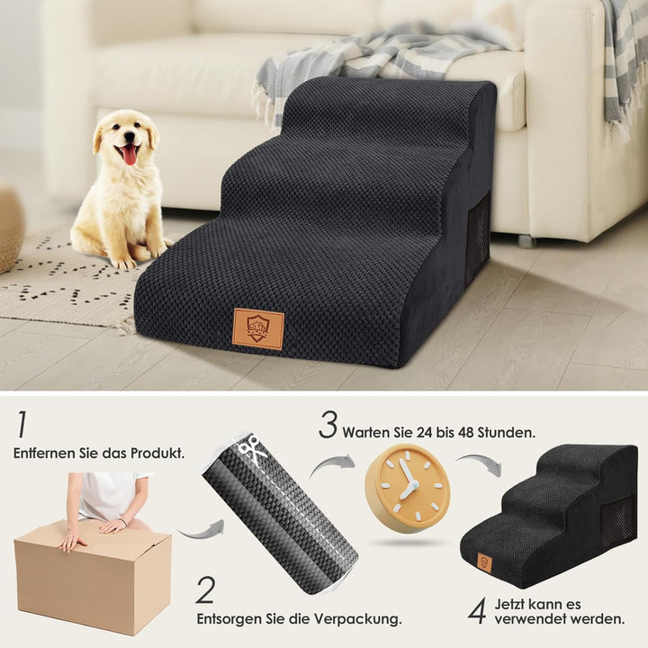 Myiosus rutschfeste Hundetreppe 3 Stufen, Haustiertreppe aus 30D Hochdichtem Schwamm, Katzentreppe m