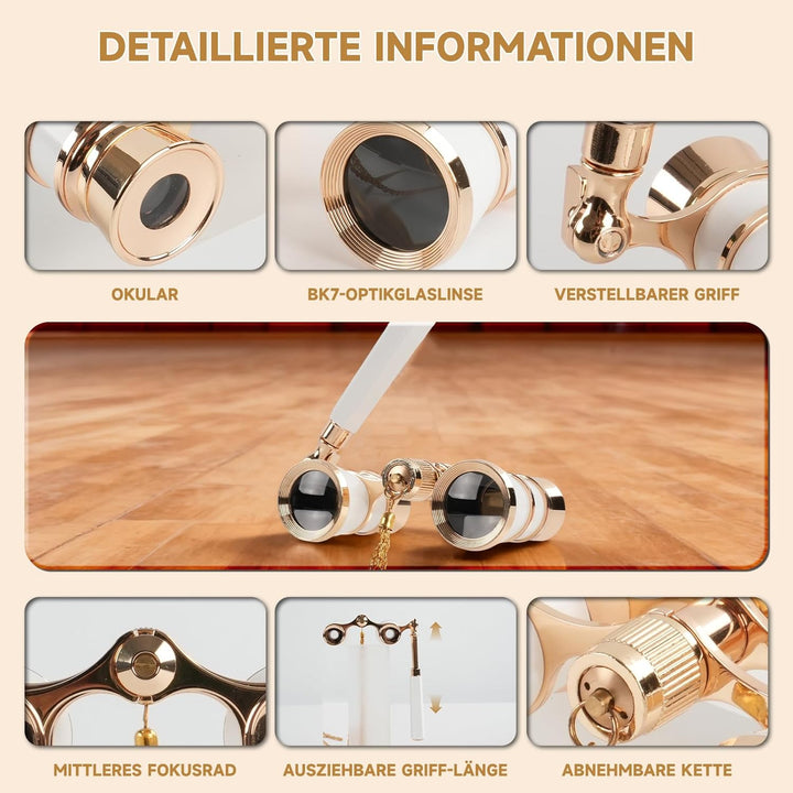 3X25 Glasfernglas mit verstellbarem Griff und Kette, BK7-Optiklinse, niedliches Mini-Theaterfernglas