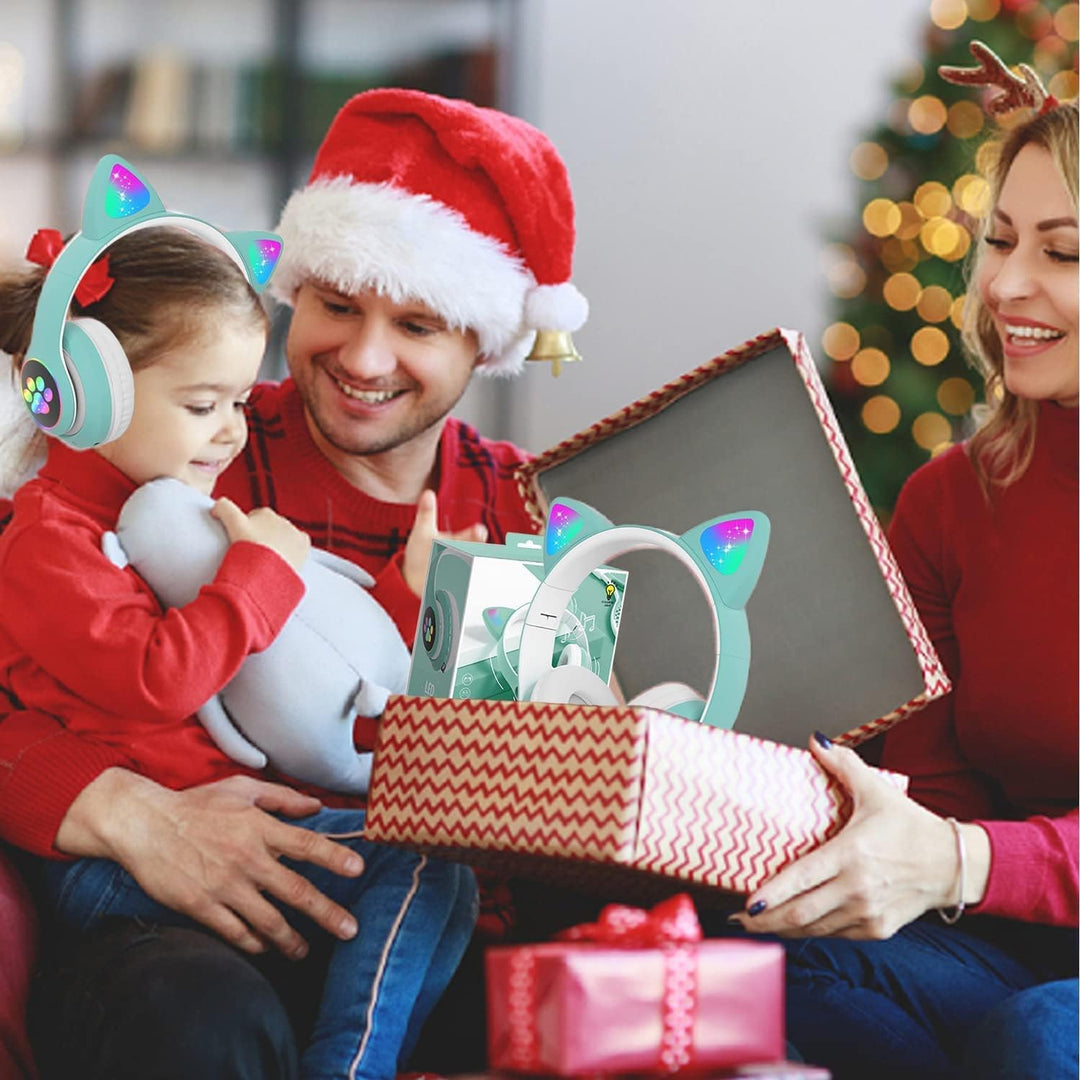 OHAANYY Katzenohr Kopfhörer Kindergeburtstag Geschenke Kind LED Katzenohren Einhorn Bluetooth Kabell