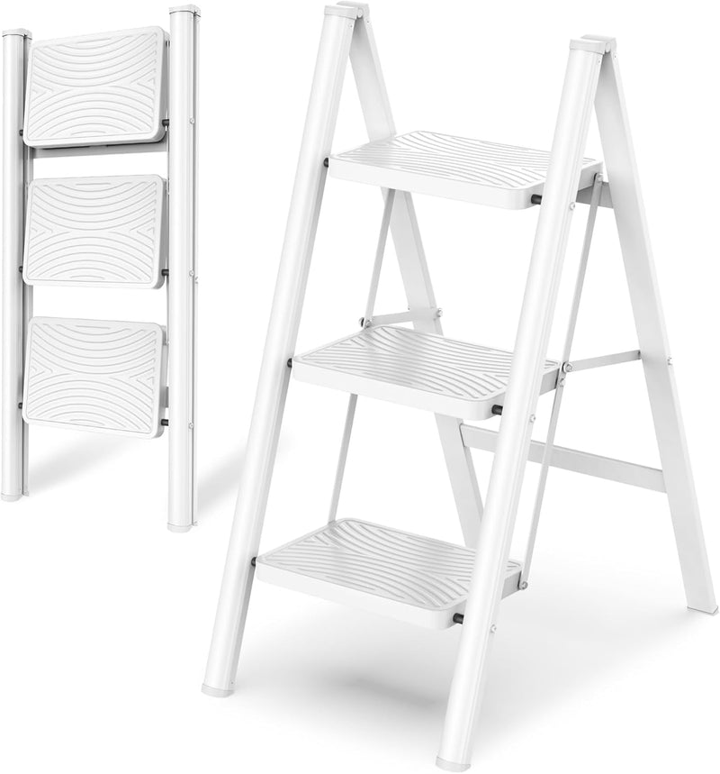 HBTower Trittleiter 3 Stufen Klappbar,Leiter 3 Stufen,3 Stufen trittleiter,Leiter mit breitem Anti-R