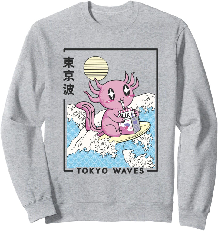 Axolotl Erdbeermilch, japanische Wellen, Kawaii, ästhetisch Sweatshirt