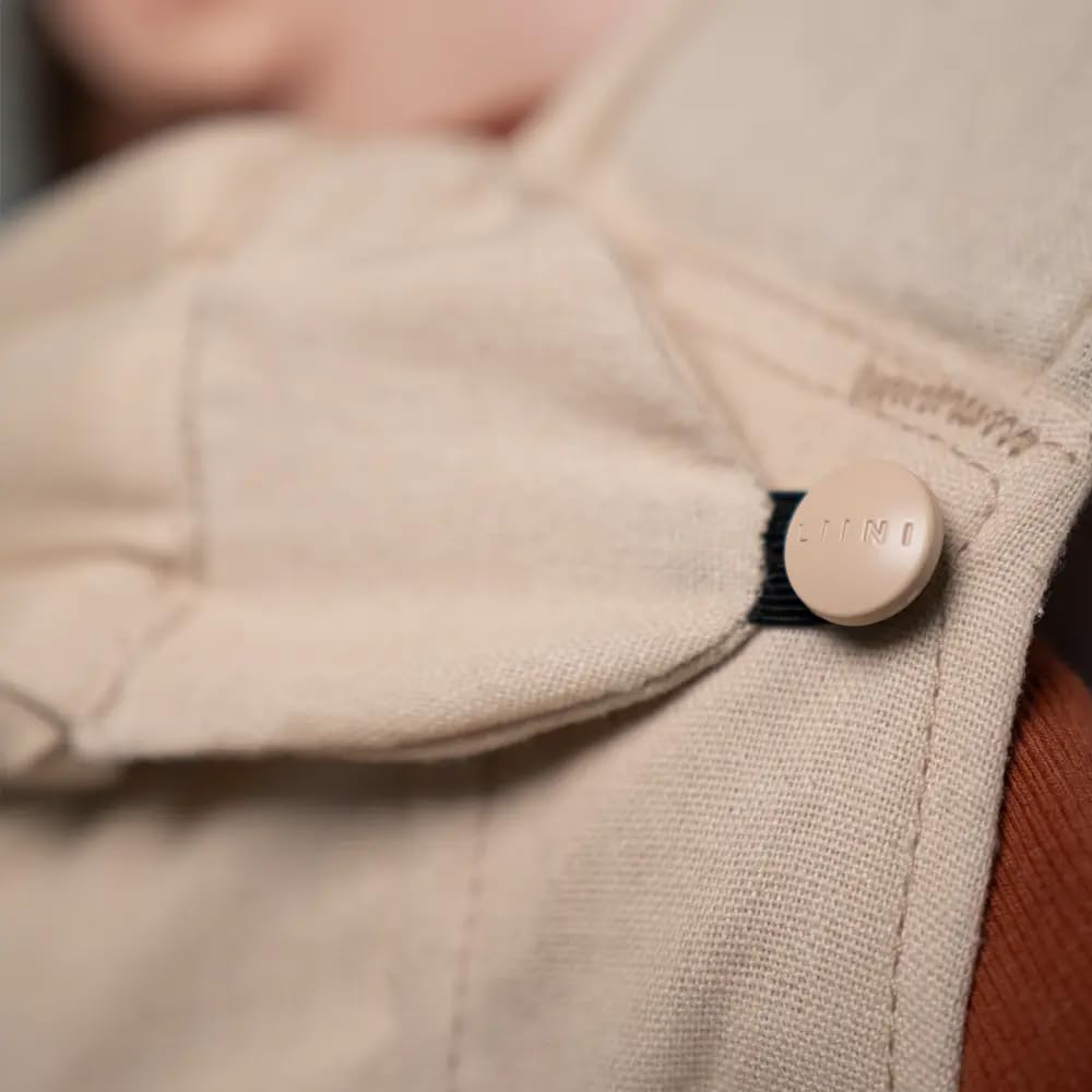 LIINI® Babytrage aus Leinen (Beige) – ab Geburt (3,5 kg) bis 15 kg, verstellbare Träger, Kopfstütze,