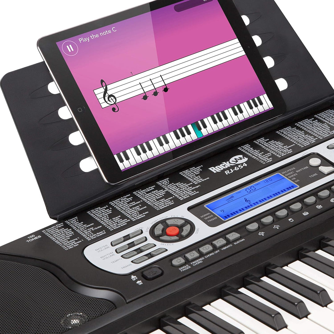 RockJam 54 Key Keyboard Piano with Power Supply, Sheet Music Stand, Piano Note Stickers & Simply Pia