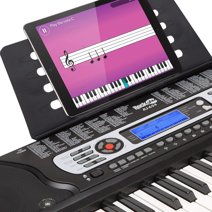 RockJam 54 Key Keyboard Piano with Power Supply, Sheet Music Stand, Piano Note Stickers & Simply Pia