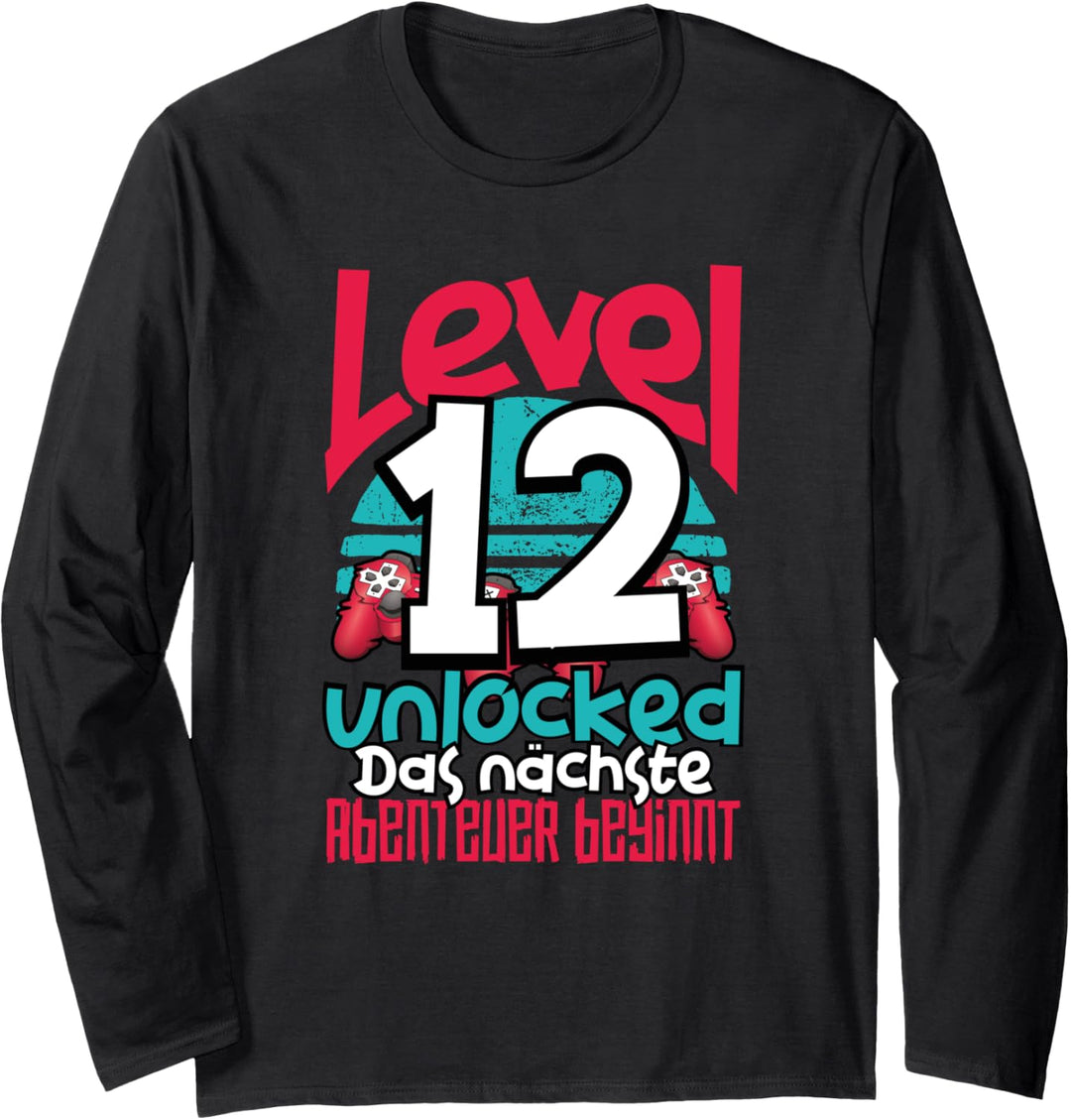 Level 12 Unlocked Gamer 12th Birthday Gift Cool Retro Gaming Langarmshirt