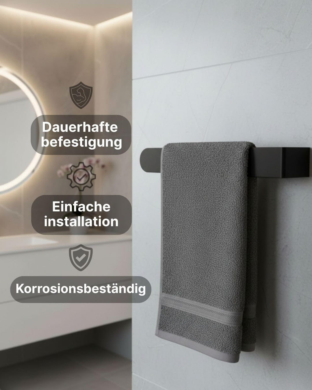 HOLESS - Handtuchhalter Ohne Bohren - Edelstahl - Starker 3M Kleber - Kein Bohren Langlebig - Unters