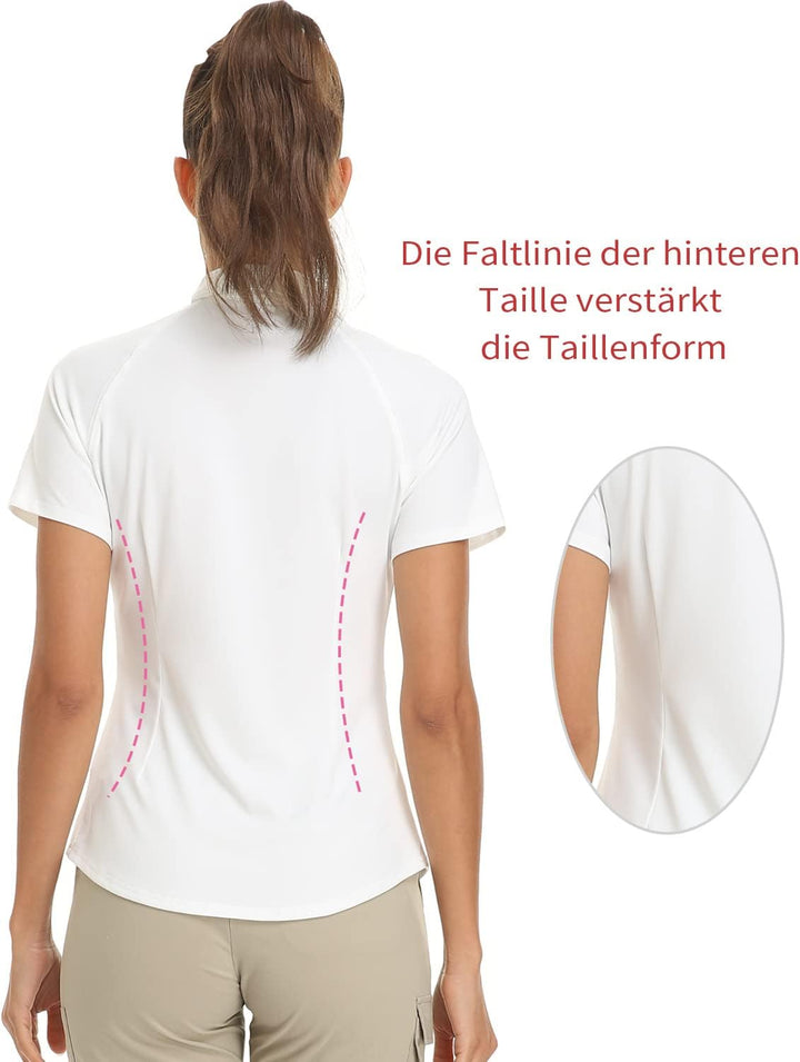 Soneven Poloshirt für Damen Kurzarm Sportshirt mit 1/4 Reissverschluss Sport Tshirts Schnelltrocknen