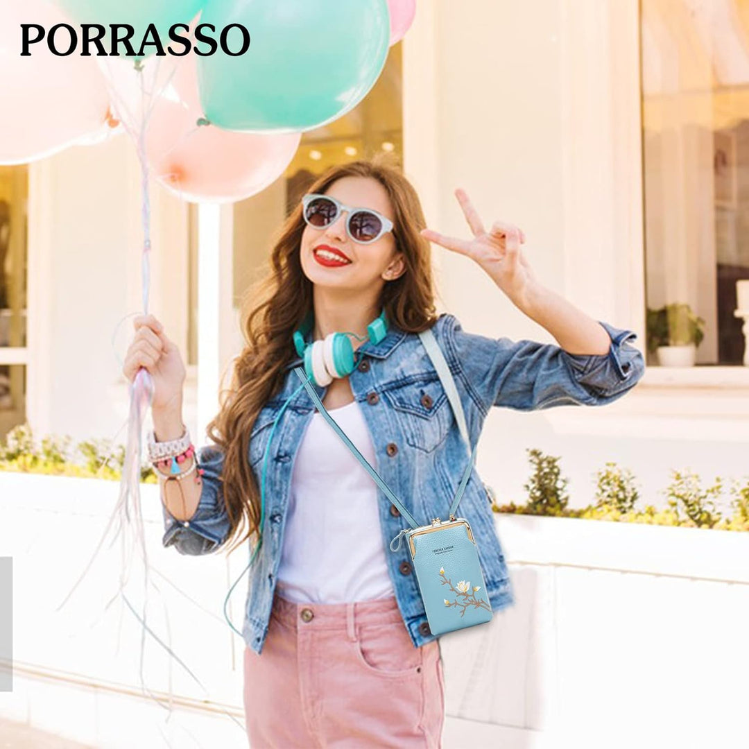 PORRASSO Mode Handy Umhängetasche Damen Handytasche Mini Geldbörse Crossbody Bag mit Kartensteckplat