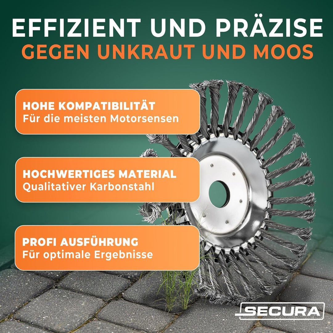 SECURA Bürstenkopf Unkrautbürste für Motorsense Freischneider 25,4mm Bohrung 200mm Ø 1 200mm, 1 200m