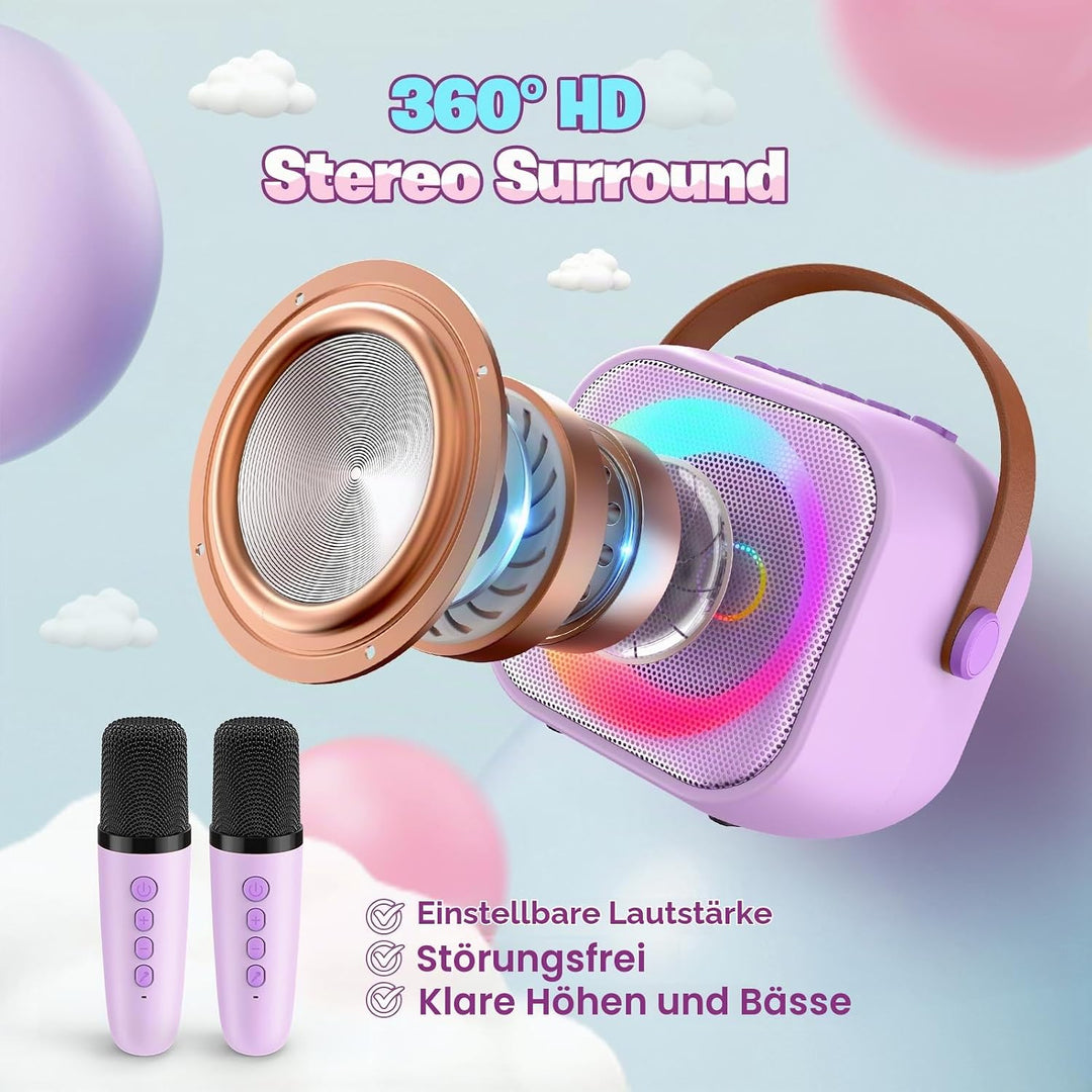Geschenk Mädchen 3-10 Jahre, Bluetooth Karaoke Maschine mit 2 Mikrofon Kinder Spielzeug Mädchen, Dra