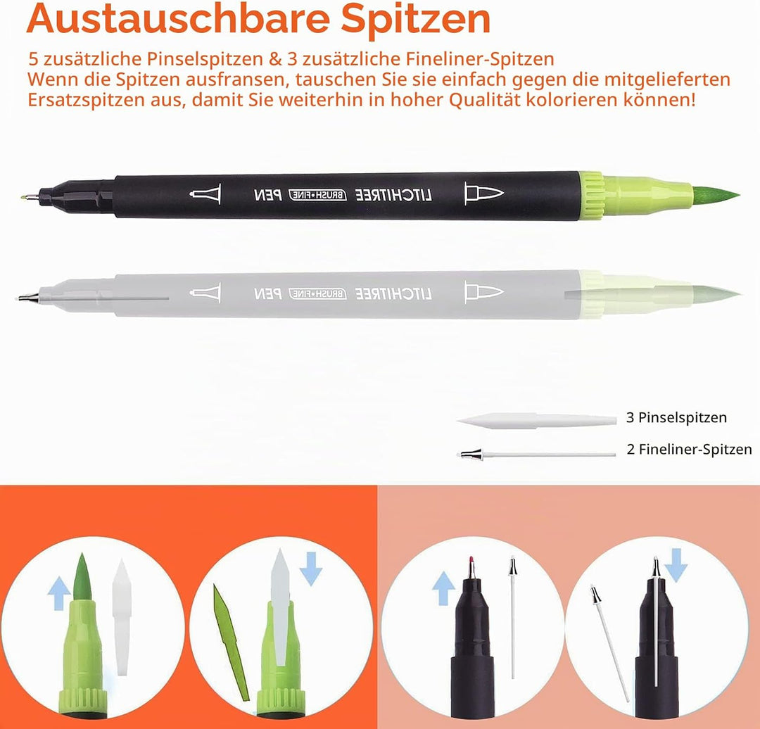 Laconile 72 Filzstifte Set für Malbücher für Erwachsene, Dual Brush Pens Färbemarker für Kinder Kall