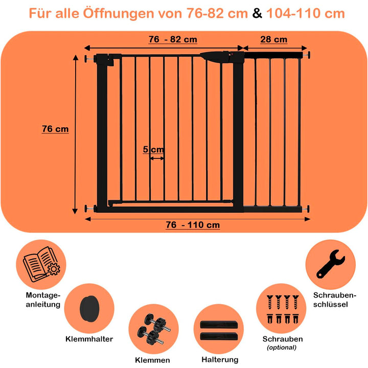 Treppenschutzgitter ausziehbar ohne Bohren - Türschutzgitter 110cm Schwarz Schwarz 110cm, Schwarz 11