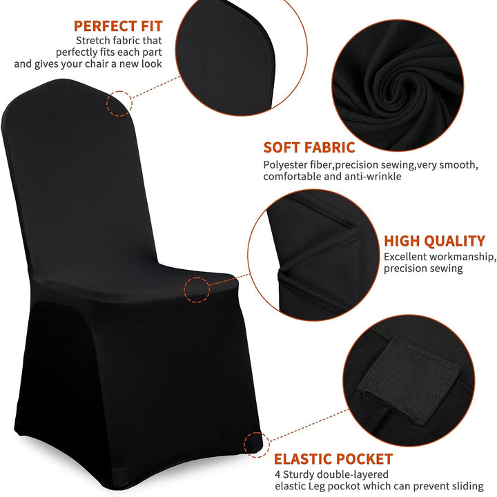 Showgeous 10 Stück Stuhlhussen Schwarz Polyester Spandex Lycra Stretch Stuhlhussen Esszimmer Hochzei