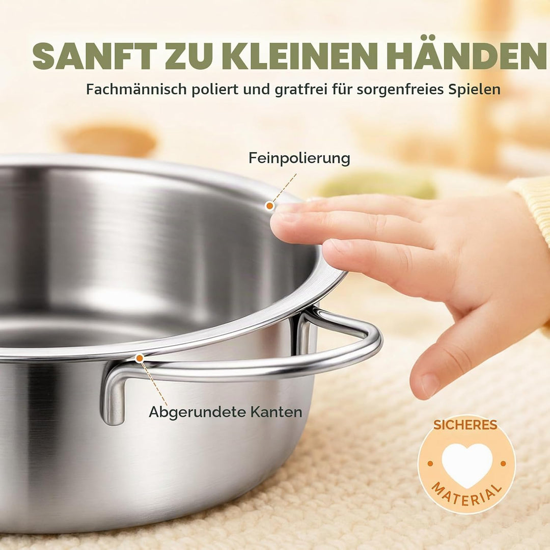 RANJIMA Kinderküche Zubehör, 17 Stück Edelstahl Küchen Zubehörfür Kinder Mit Aufbewahrungsbox, Kinde
