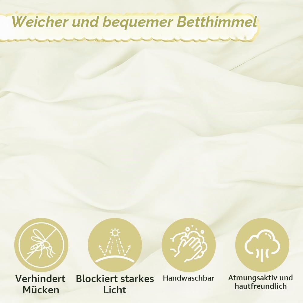HOTUT Baldachin Kinderzimmer Vintage,Prinzessin Kinderbetthimmel mit Rüschen,Betthimmel Babybett Kin