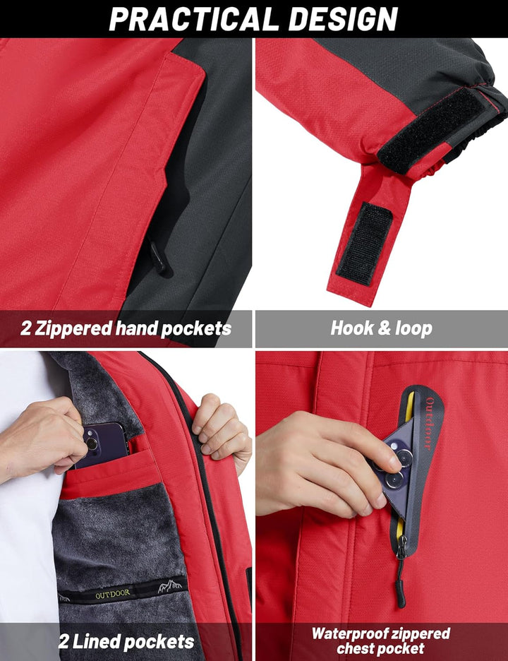 TACVASEN Herren Warme Skijacke Gefütterte Winterjacke Wasserabweisende Funktionsjacke mit Abnehmbare