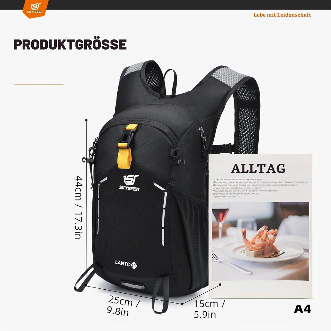 SKYSPER Wanderrucksack 15L Rucksack Herren Klein Tagesrucksack Leichter Trekkingrucksack für Wandern