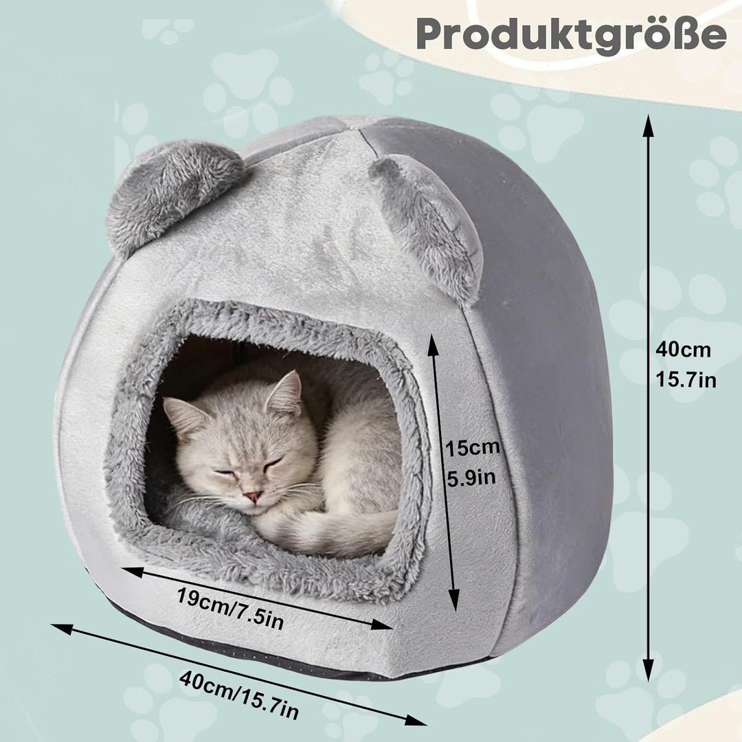 Katzenhöhle 40×40cm, Katzenbett mit Waschbarem Kissen, Kuschelhöhle für Katzen & Kleine Hunde, Katze
