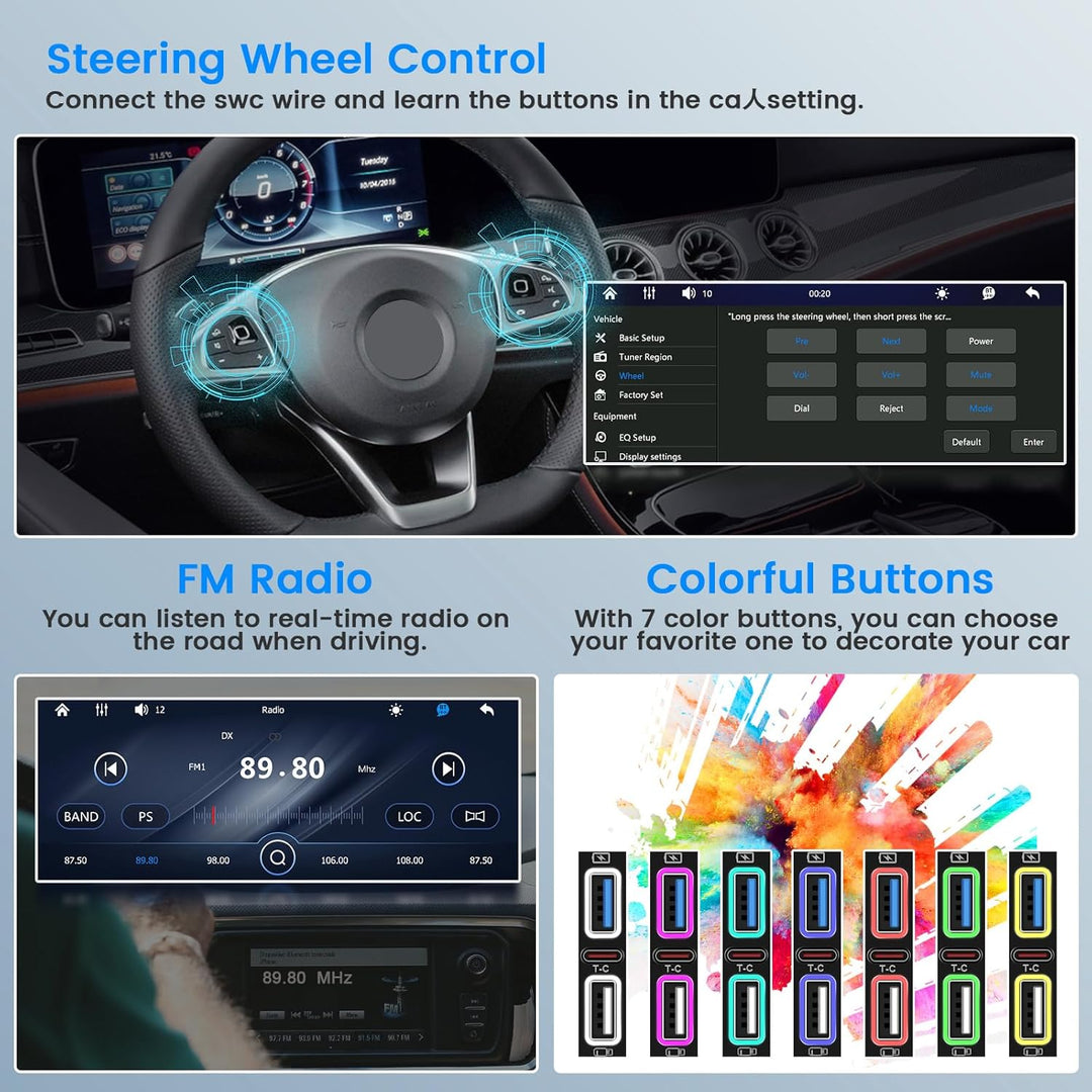 Hikity Autoradio mit Bildschirm 1 Din Wireless CarPlay Android Auto, 6,9 Zoll HD Touchscreen Radio B