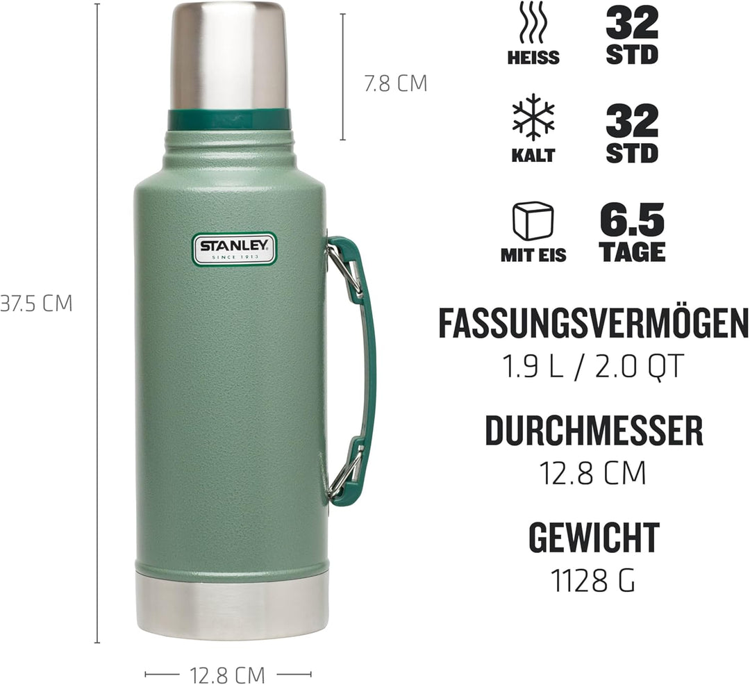 Stanley Classic Legendary Bottle 1.9L Hammertone Green-Edelstahl Thermosflasche-BPA-frei-Isolierflas