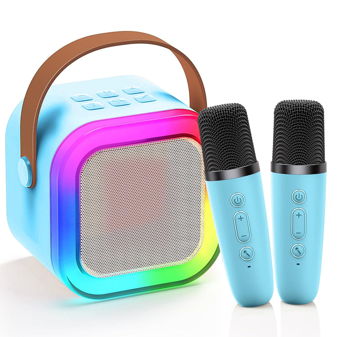 Mini Karaoke Maschine mit 2 Drahtlosen Mikrofonen, Karaoke Maschine Kinder, tragbarer Bluetooth-Laut