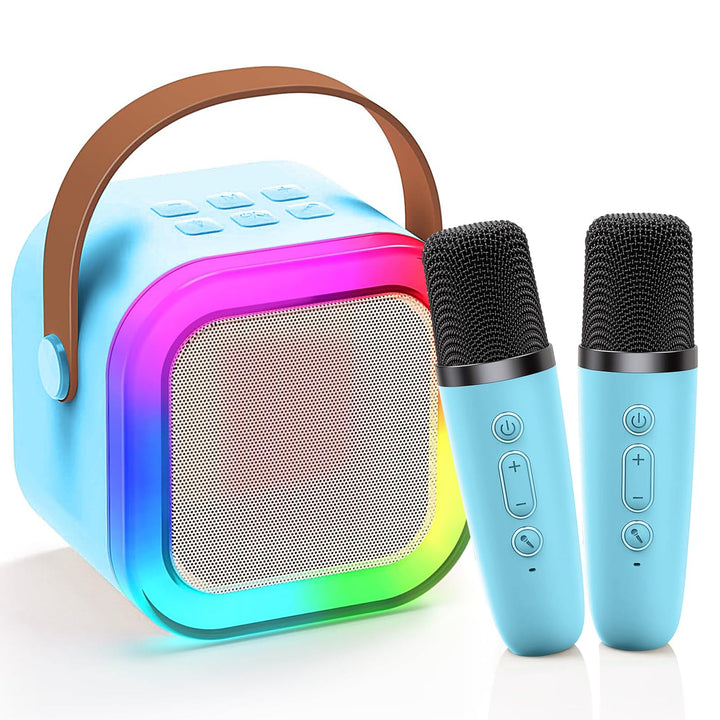Mini Karaoke Maschine mit 2 Drahtlosen Mikrofonen, Karaoke Maschine Kinder, tragbarer Bluetooth-Laut