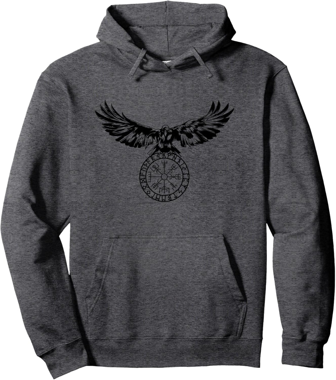Rabe mit Futhark und Vegvisir Pullover Hoodie