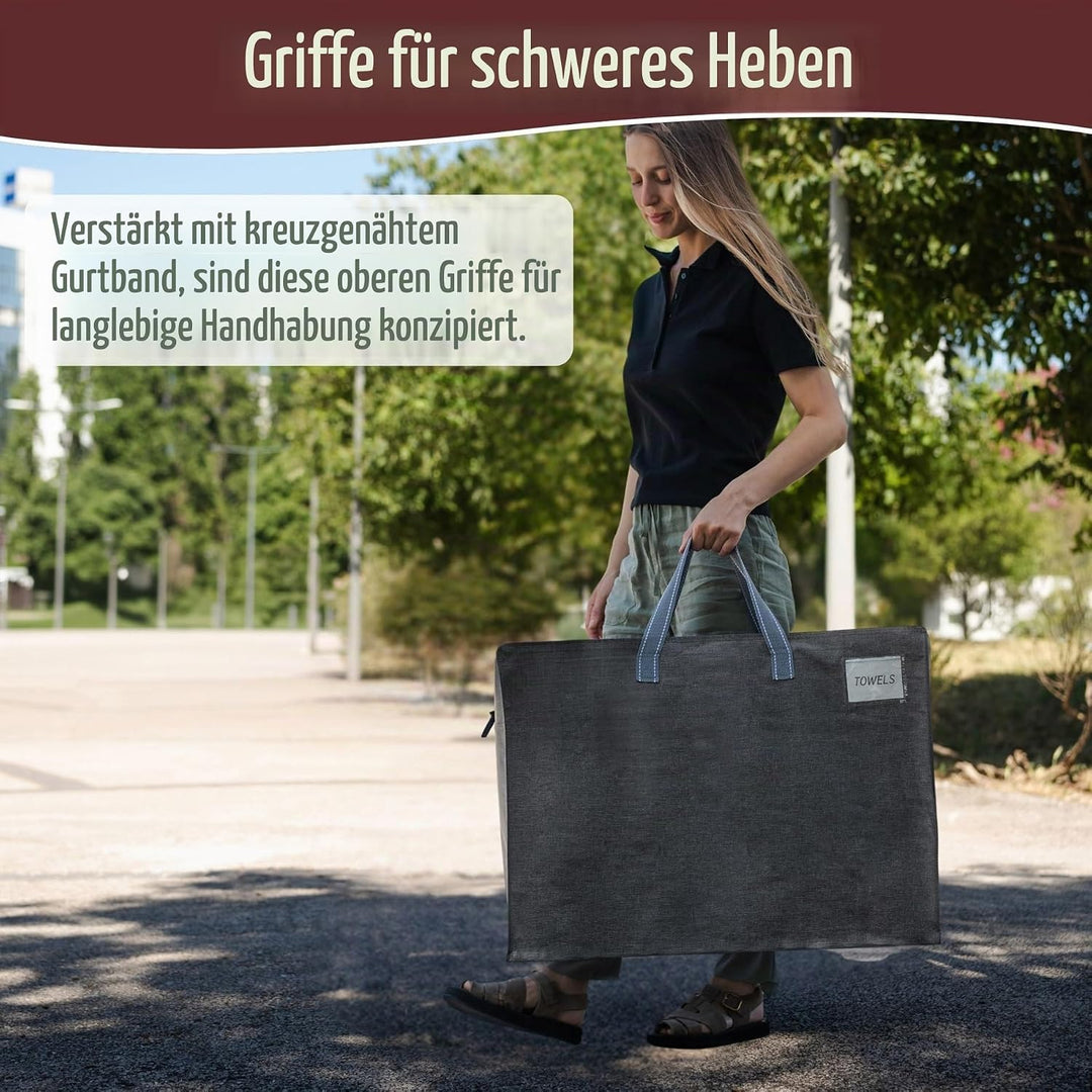 VENO 105 Liter Extra Gross Aufbewahrungstasche mit starke Griffe und Reissverschlüssen für Umzug, Ca