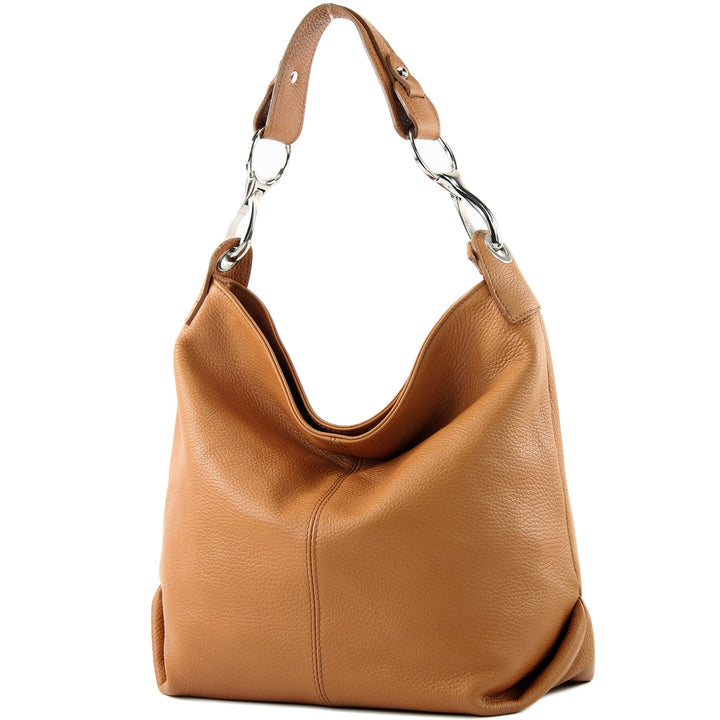 modamoda de - T168 - ital Schultertasche Umhängetasche aus Leder Camel, Camel