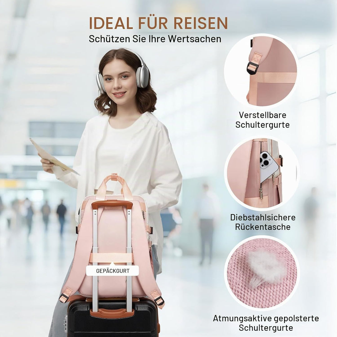 KONO Rucksack Damen 15,6 Zoll Laptop Rucksack Wasserdicht, Eleganter Schulrucksack für Damen und Mäd