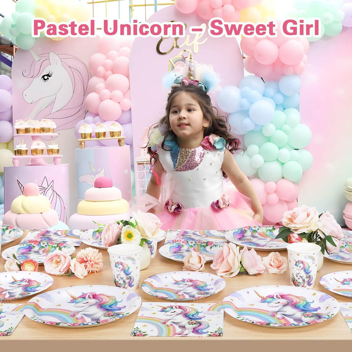 Heboland Einhorn Deko Kindergeburtstag Pappteller Set für 25 Gästen, 125pcs Einhorn Pappteller Pappb