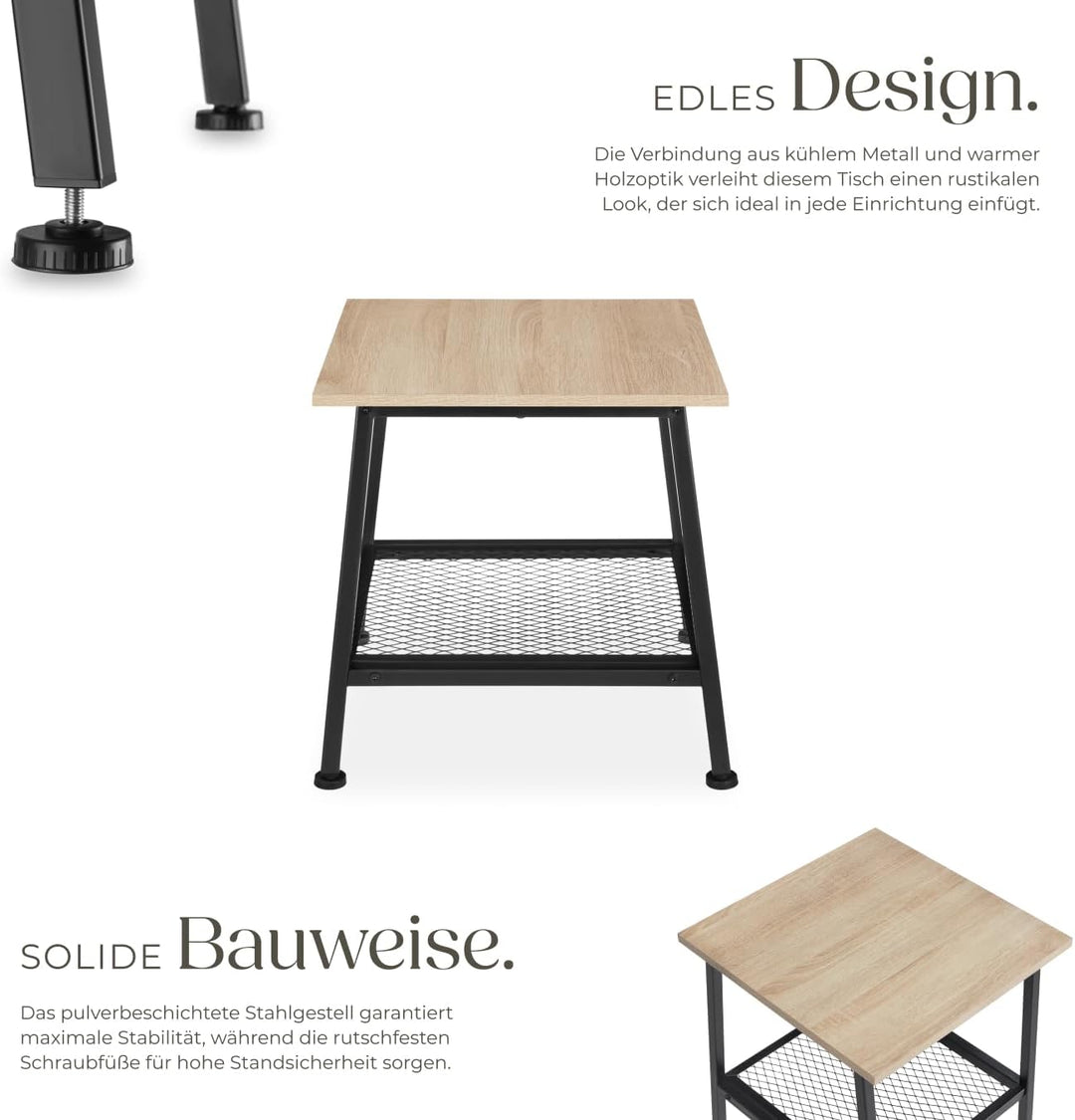 tectake® Beistelltisch Holz Metall, Couchtisch mit Stauraum, Nachttisch mit Gitterablage, Wohnzimmer
