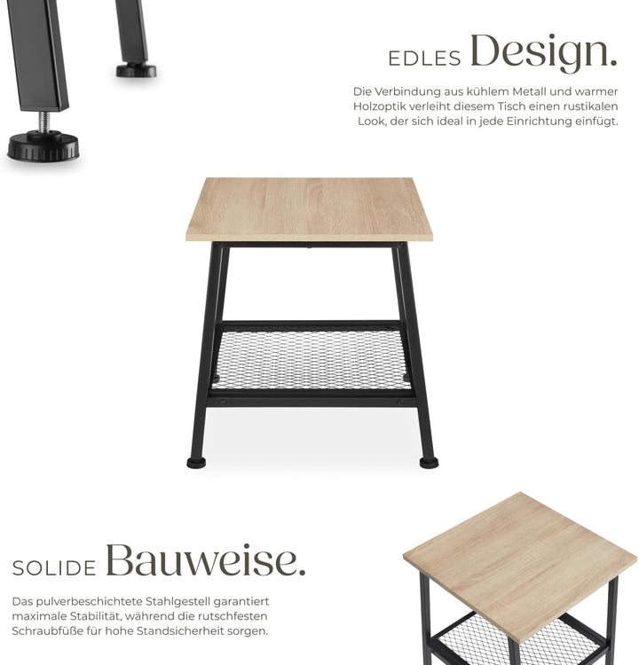 tectake® Beistelltisch Holz Metall, Couchtisch mit Stauraum, Nachttisch mit Gitterablage, Wohnzimmer