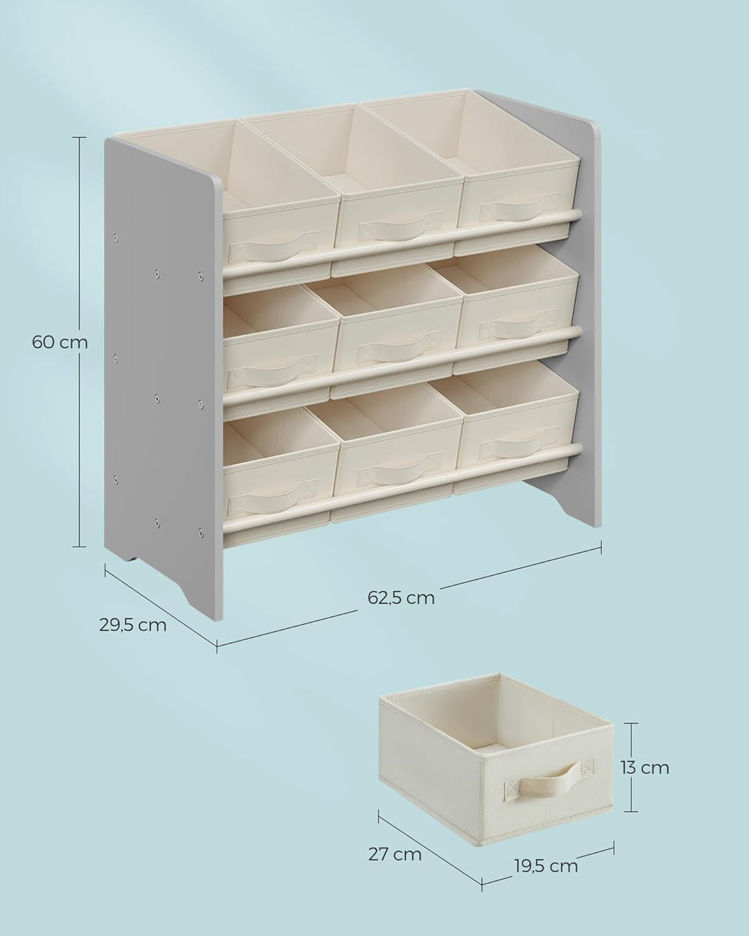 SONGMICS Kinderregal, Spielzeugregal, Bücherregal Kinder, mit 9 Aufbewahrungsboxen aus Vliesstoff, K