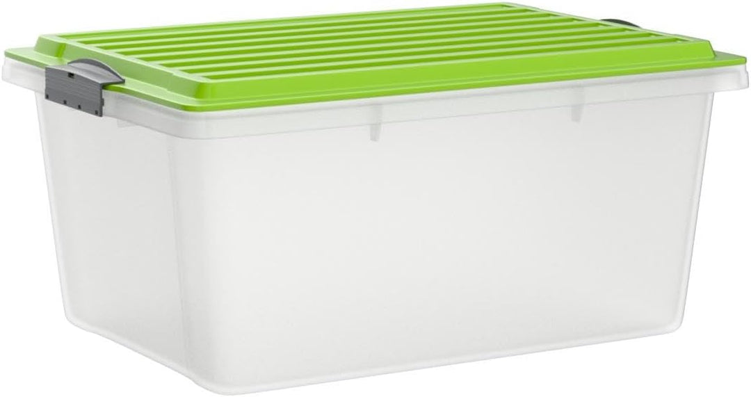 Rotho Compact 3er-Set Aufbewahrungsbox 38l mit Deckel, Kunststoff (PP) BPA-frei, transparent/grün, 3