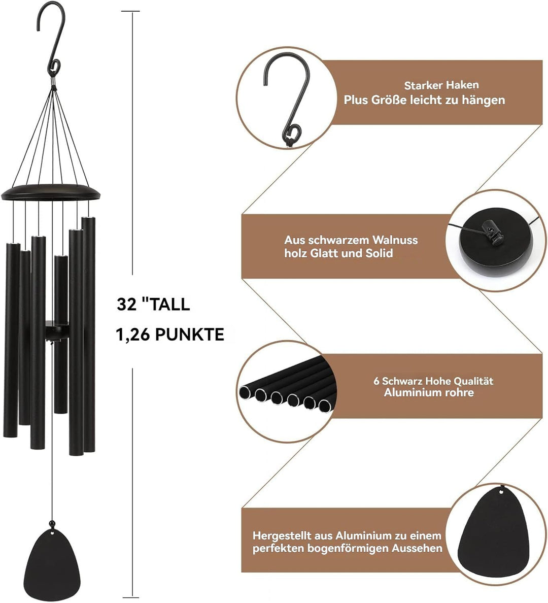 Windspiele FüR DraussEn HäNgend Windspiele - 6 RöHren Chimes FüR Garten, Balkon,Windspiel Garten -Ga