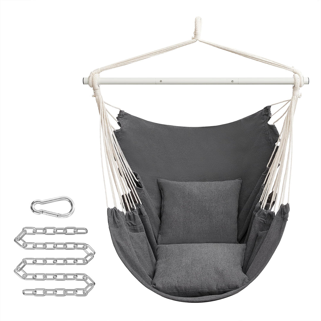 SONGMICS Hängesessel, Hängeschaukel, Hängestuhl mit 2 Kissen, Metallkette, bis 150 kg belastbar, Ind
