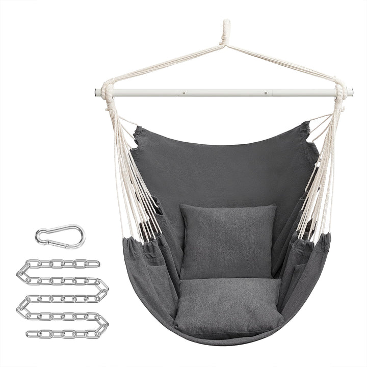SONGMICS Hängesessel, Hängeschaukel, Hängestuhl mit 2 Kissen, Metallkette, bis 150 kg belastbar, Ind