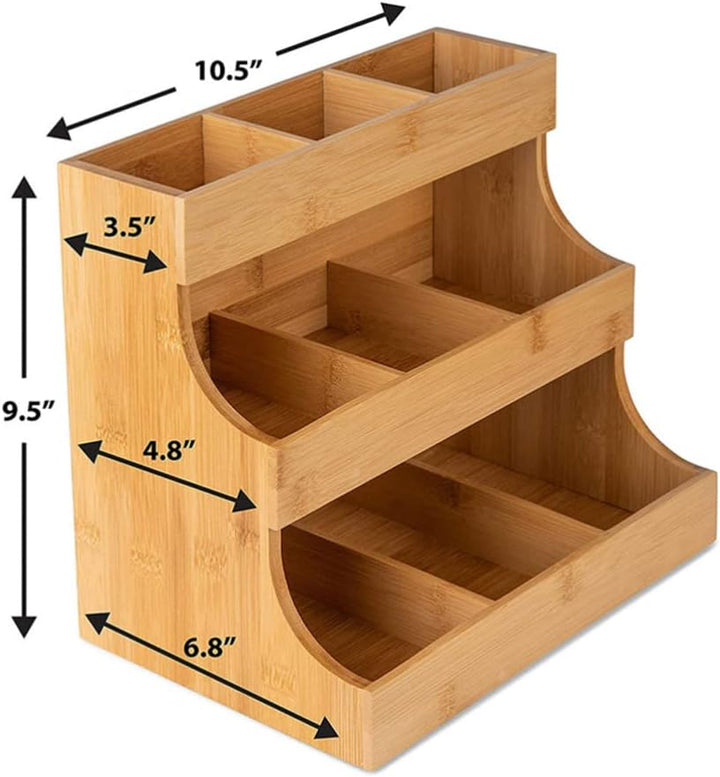 Cabilock Teebeutel-Organizer Teebeutelhalter Holz Vertikaler Teebeutel-Tablett-Caddy 9 Fächer 3-Stöc