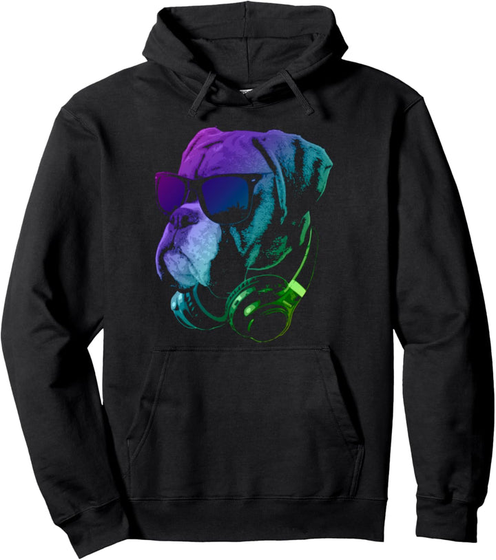 Deutscher Boxer mit DJ Kopfhörer und Sonnenbrille Pullover Hoodie