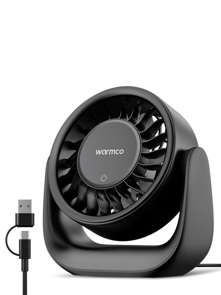Warmco USB Tischventilator mit Touch, (Nur USB-Betrieb) Kleiner Ventilator, USB-A & USB-C Stecker, 3