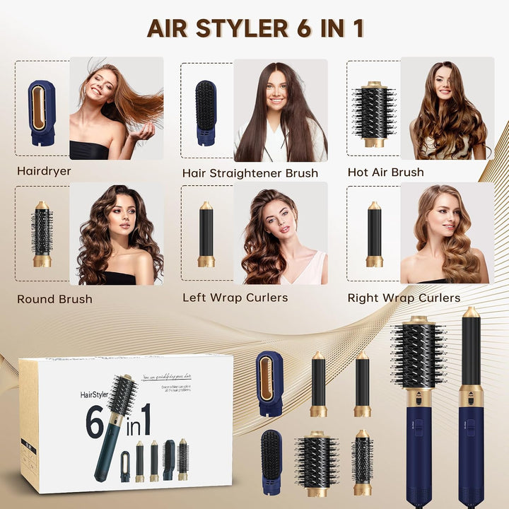 Hair Styler 6 in 1, Airstyler Haarstyler Set 1000W, Rundbürstenföhn, WarmluftbürsteFöhnbürste Automa