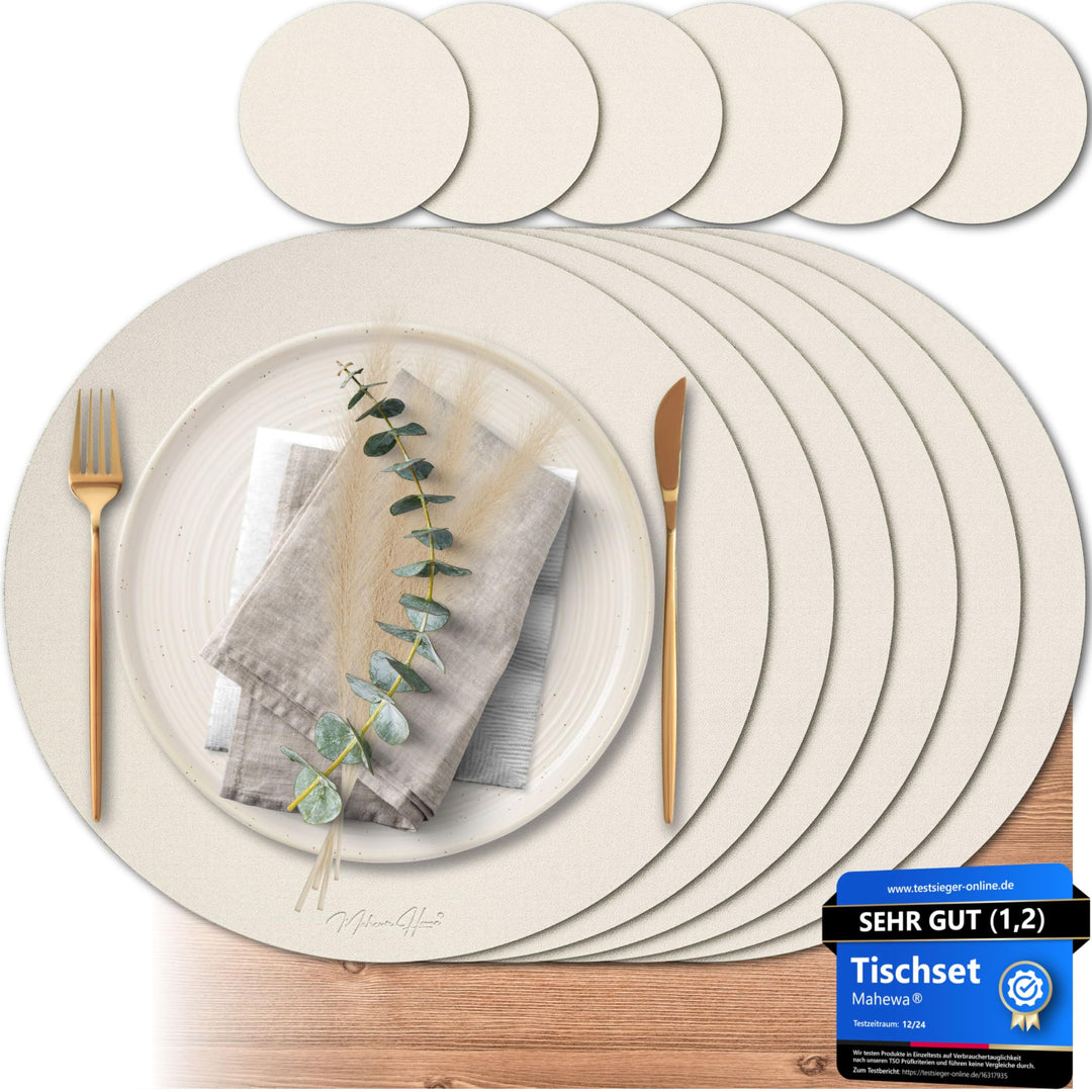 Mahewa® 6er Set Premium Tischset aus Leder-Imitat - Kunstleder Platzset abwaschbar und wasserdicht -