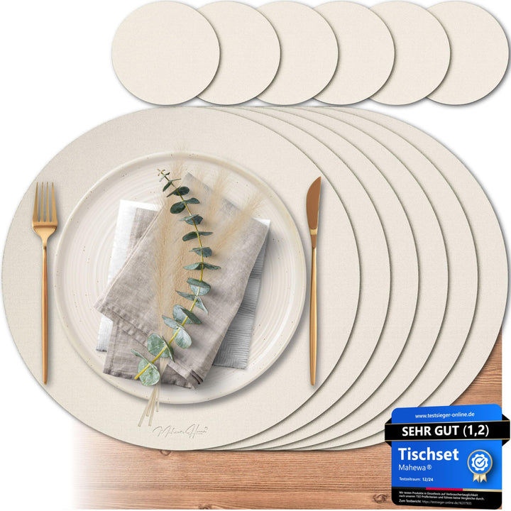 Mahewa® 6er Set Premium Tischset aus Leder-Imitat - Kunstleder Platzset abwaschbar und wasserdicht -