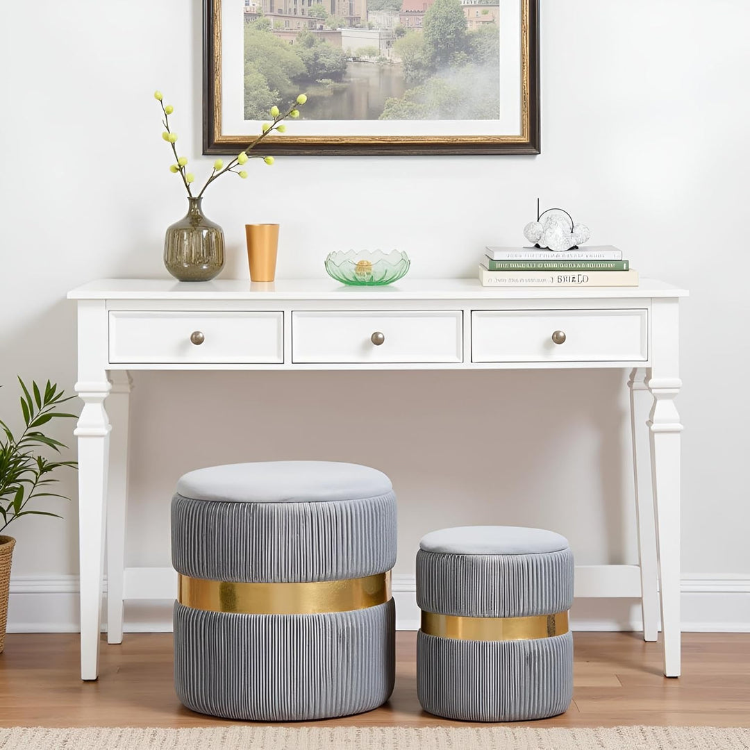 2er-Set Hocker mit Stauraum Samt Sitzhocker Rund Schminktisch Hocker Aufbewahrungshocker für Wohnzim