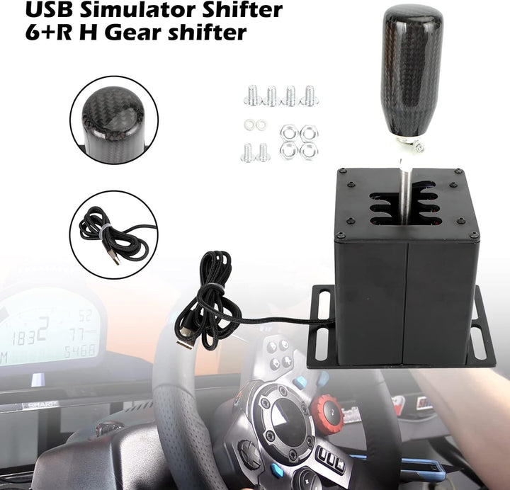 Bruce & Shark 6+R USB Simulator Shifter PC H Schalthebel für Logitech G29 G920 Lenkrad PC Schwarz 6+