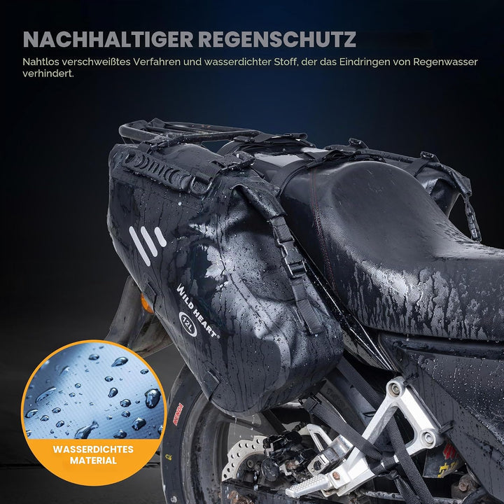WILD HEART Motorrad Satteltaschen Wasserdicht 24L(12L*2) Motorrad Seitentaschen Packtaschen Kofferra
