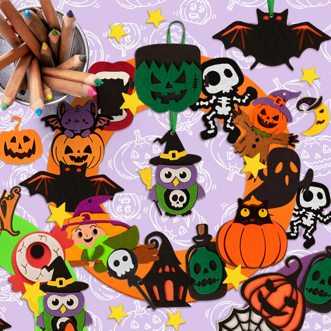 Benjia Halloween-Filzkranz- und Ornamente-Bastelset für Kinder (2502), 4 Stück Halloween-2, Hallowee