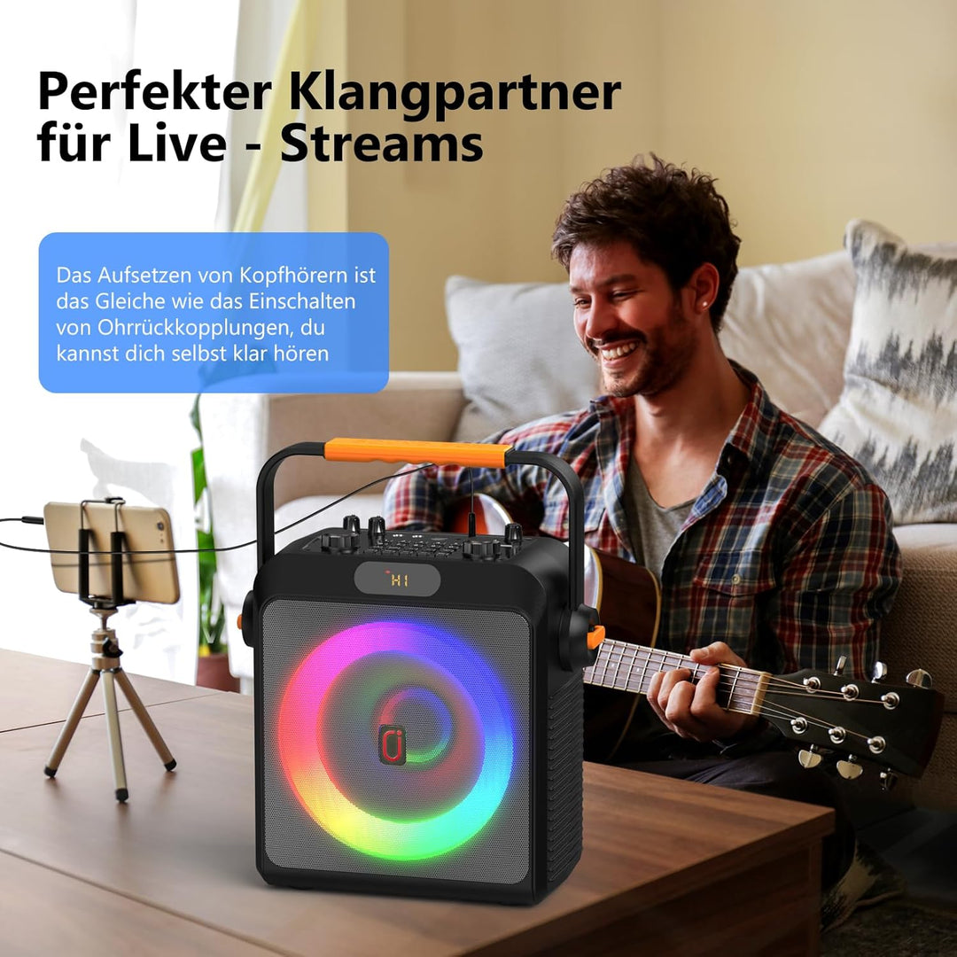 JYX Karaoke Machine mit 2 Mikrofones, Tragbaren Bluetooth Lautsprecher mit RGB-Licht, Karaoke Anlage
