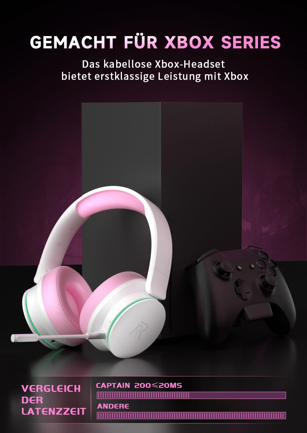 Wireless Gaming Headset für Xbox Series X|S, Xbox One, PS5, PS4, Noise Cancelling Bluetooth 5.3 Kabe